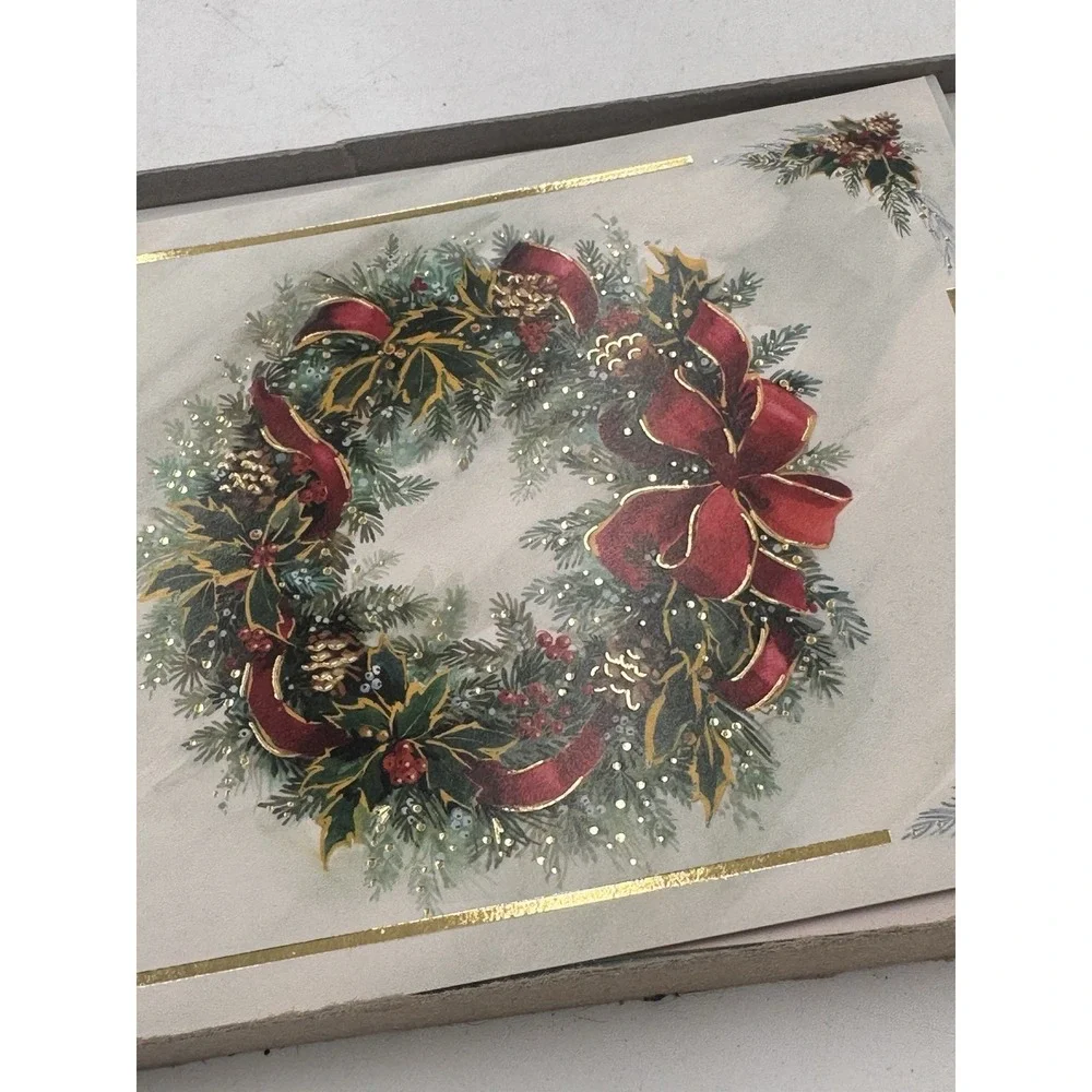 Vintage Christmas Greeting Cards Set Winter Scenes Cardinals Gold Foil Lot Of 10